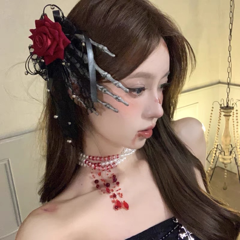 Prop De Cosplay - Gothic Halloween Skeleton Hand Rose Hair
