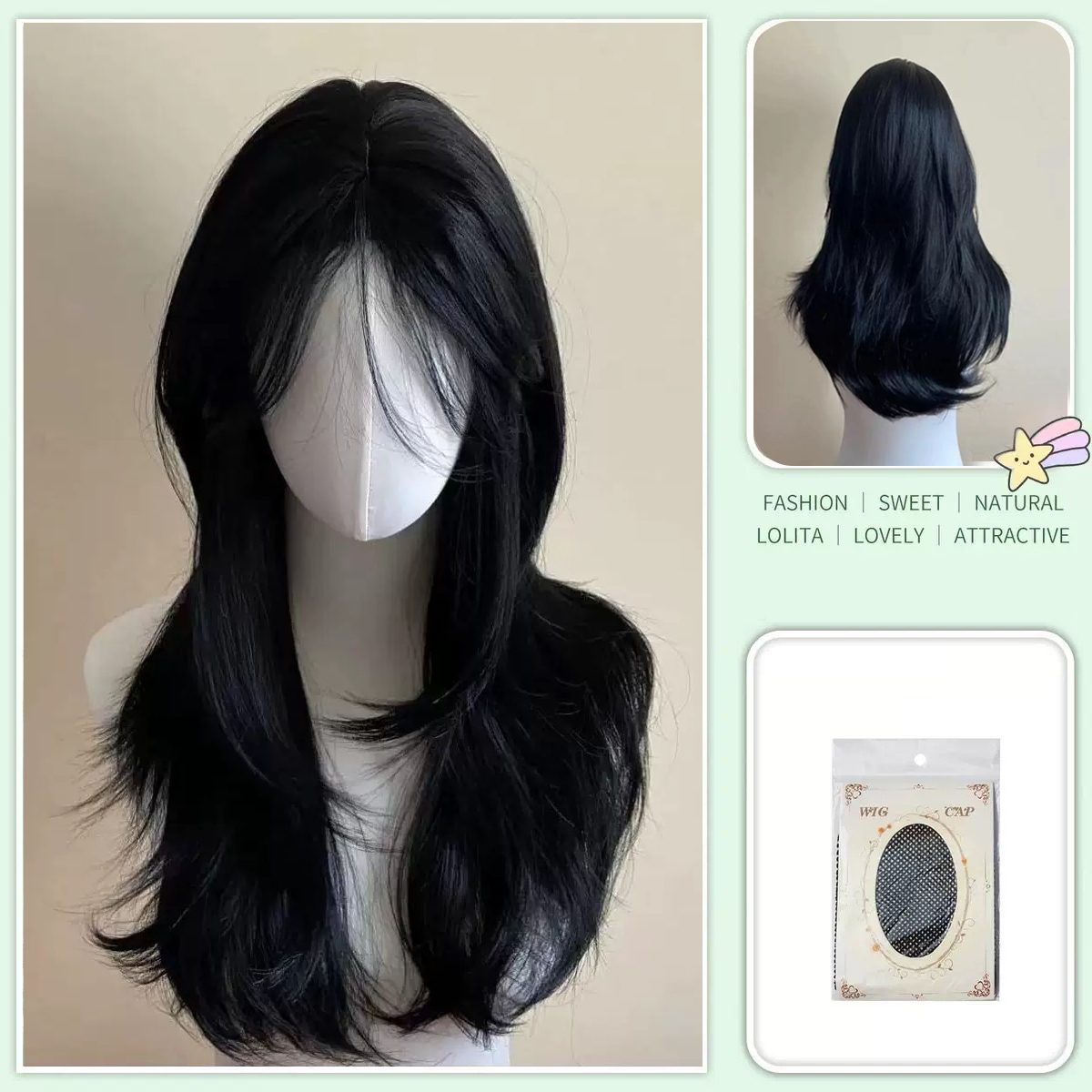 Wig Fiber Net - Black Wig Female Headband Body Wavy