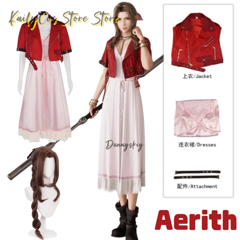 Red Coat Pink Dress Wig Woman  - Aerith Cosplay Prop avis et prix